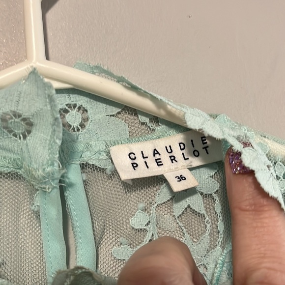 Claudie Pierlot Lace Ruffle Blouse - Mint Green - Picture 3 of 4